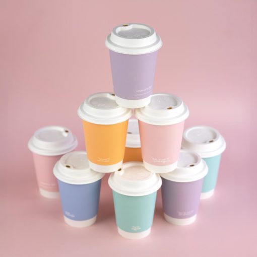 Vegware Feel Good Double Wall Pastel Hot Cups 12oz 500 Pack (JB818)
