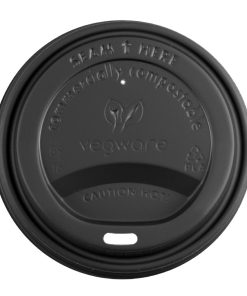 Vegware 89-Series CPLA Hot Cup Lids Black 1000 Pack (JB824)