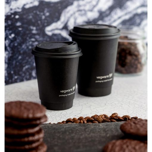 Vegware 89-Series CPLA Hot Cup Lids Black 1000 Pack (JB824)