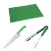 Hygiplas Colour Coded Green Set - Tong Chopping Board and Cooks Knife 3 Pack (SA791)