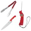 Hygiplas Colour Coded Red Set - Tong Thermometer and Cooks Knife 3 Pack (SA792)