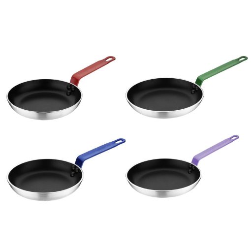 Hygiplas Aluminium Non-Stick Teflon Colour Coded Frying Pan Set 20cm Purple Handle 20cm 4 pack (SA798)
