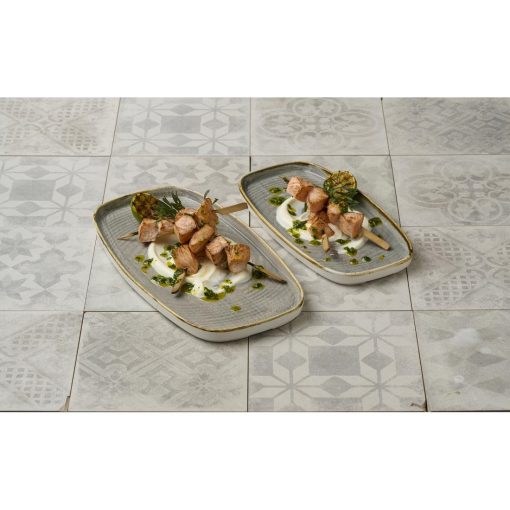 Churchill Stonecast Peppercorn Grey Chefs Walled Oblong Plate 300mm Pack of 12 (DX022)