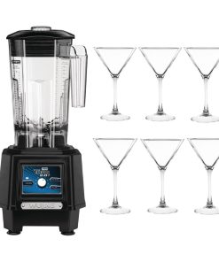 Waring Torq 2 Bar Blender TBB175K and Martini Glasses Bundle (SA601)