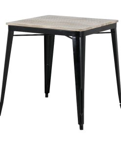 Bolero Bistro Dining Table Slatted Mango Wood Top Black Frame 650mm (HZ812)