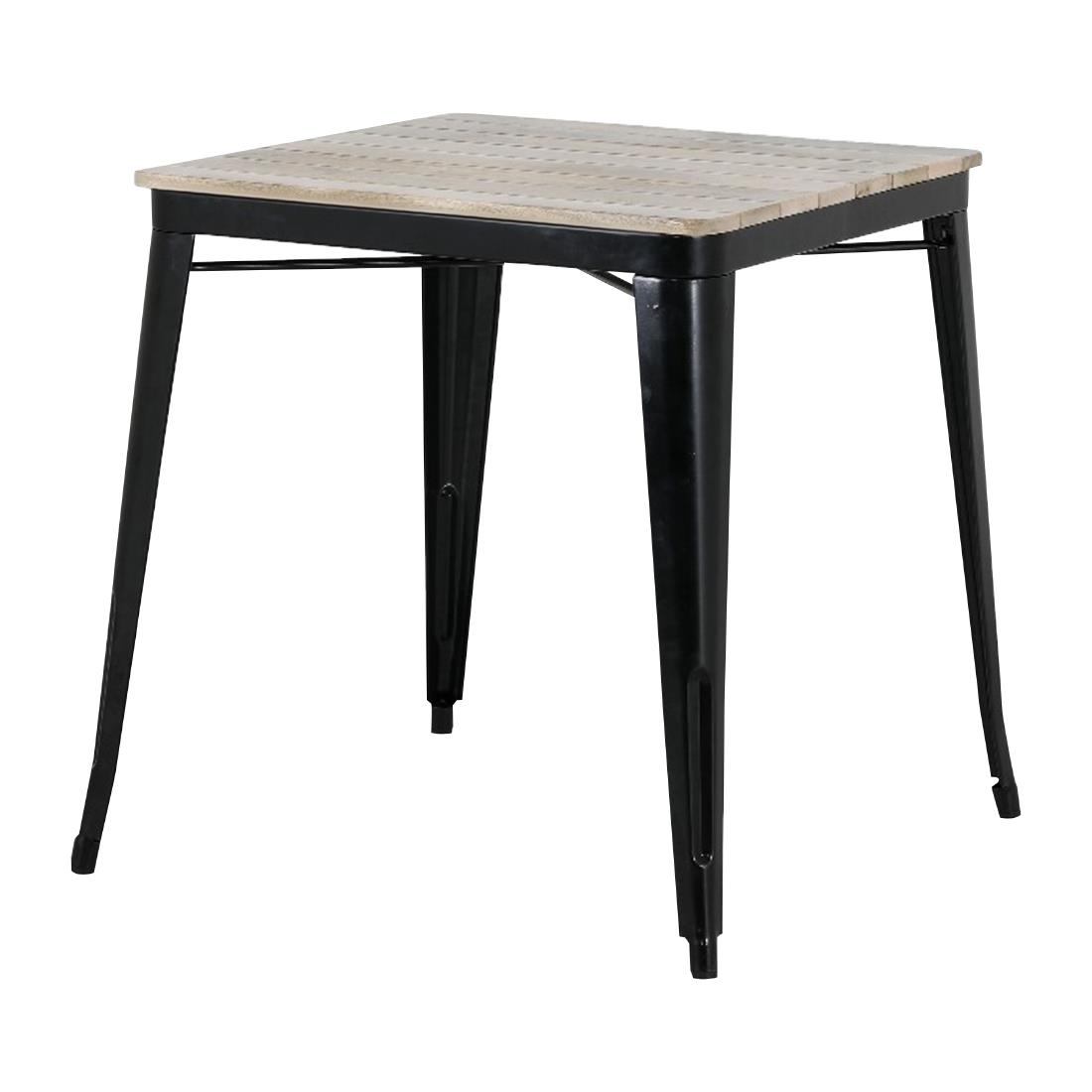 Bolero Bistro Dining Table Slatted Mango Wood Top Black Frame 650mm (HZ812)