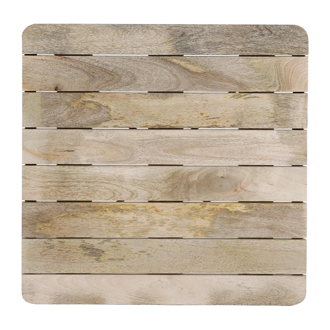 Bolero Bistro Dining Table Slatted Mango Wood Top Black Frame 650mm (HZ812)