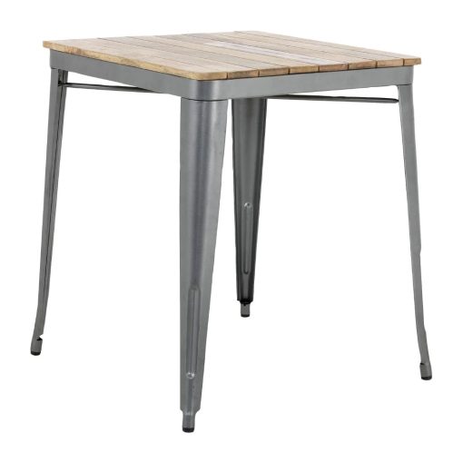 Bolero Bistro Dining Table Slatted Mango Wood Top Gunmetal Frame 650mm (HZ813)