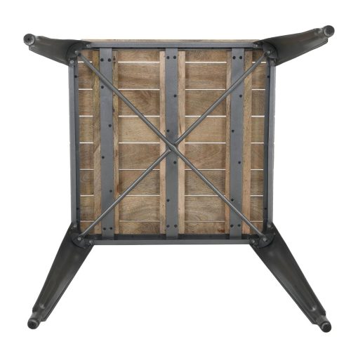 Bolero Bistro Dining Table Slatted Mango Wood Top Gunmetal Frame 650mm (HZ813)
