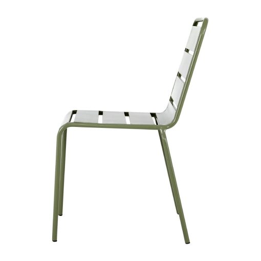 Bolero Amalfi Slatted Steel Side Chairs Olive Green 4 Pack (HZ818)