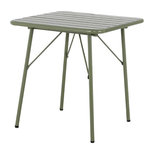 Bolero Amalfi Square Slatted Steel Folding Table Olive Green 700mm (HZ820)