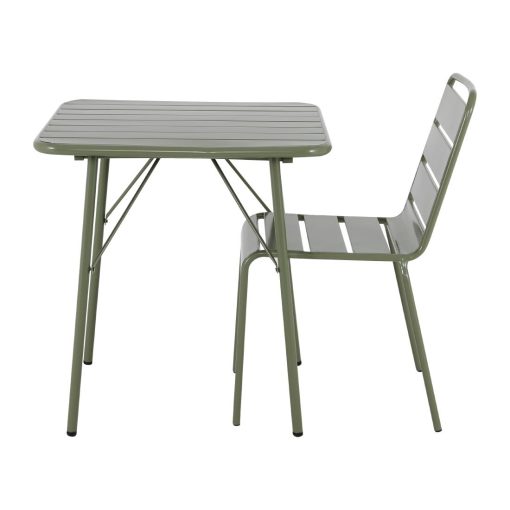 Bolero Amalfi Square Slatted Steel Folding Table Olive Green 700mm (HZ820)