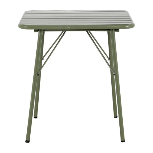 Bolero Amalfi Square Slatted Steel Folding Table Olive Green 700mm (HZ820)