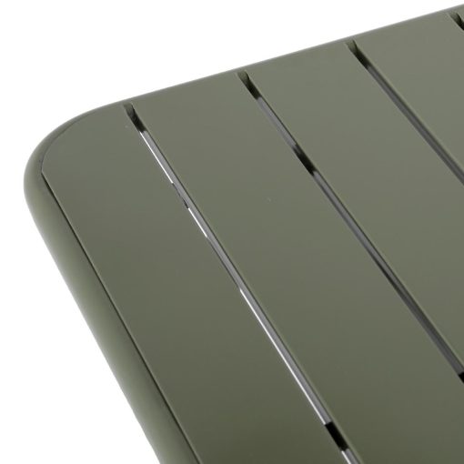 Bolero Amalfi Square Slatted Steel Folding Table Olive Green 700mm (HZ820)