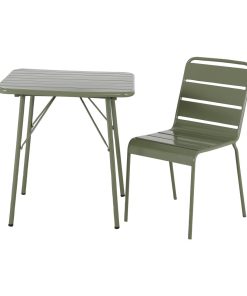 Bolero Amalfi Square Slatted Steel Folding Table Olive Green 700mm (HZ820)