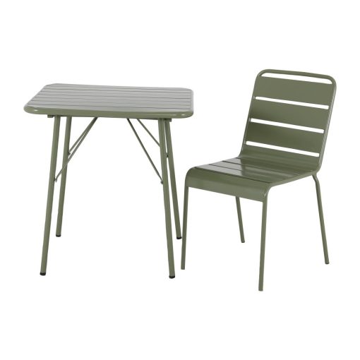Bolero Amalfi Square Slatted Steel Folding Table Olive Green 700mm (HZ820)