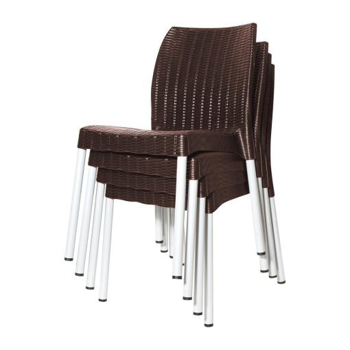 Bolero Elements Polypropylene Rattan Side Chairs Dark Brown 4 Pack (JA914)