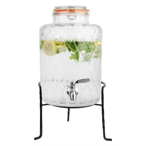 Olympia Geo Glass Clip-Top Drinks Dispenser with Wire Stand 8Ltr (JB379)