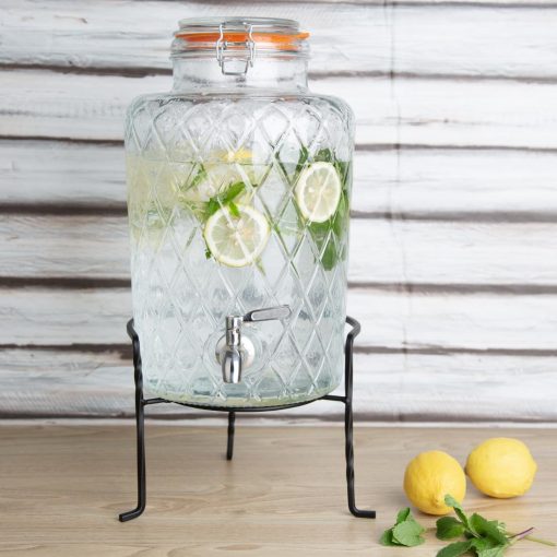 Olympia Geo Glass Clip-Top Drinks Dispenser with Wire Stand 8Ltr (JB379)