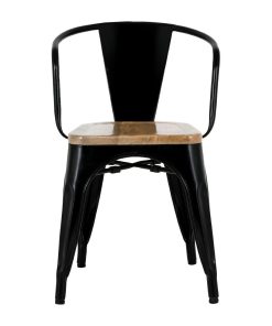 Bolero Bistro Curve Armchairs with Wooden Seat Pad Black 4 Pack (HZ804)