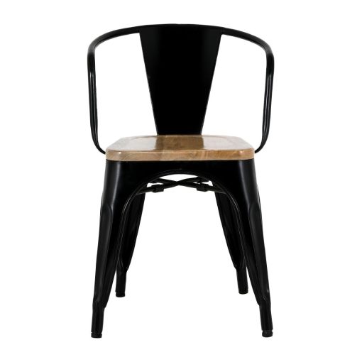 Bolero Bistro Curve Armchairs with Wooden Seat Pad Black 4 Pack (HZ804)