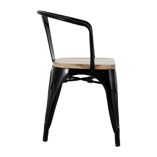 Bolero Bistro Curve Armchairs with Wooden Seat Pad Black 4 Pack (HZ804)