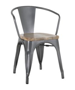 Bolero Bistro Curve Armchairs with Wooden Seat Pad Gunmetal 4 Pack (HZ805)
