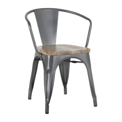 Bolero Bistro Curve Armchairs with Wooden Seat Pad Gunmetal 4 Pack (HZ805)