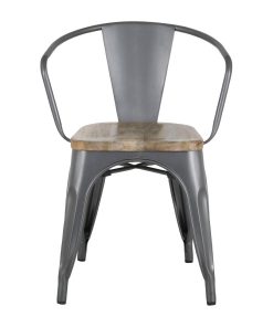 Bolero Bistro Curve Armchairs with Wooden Seat Pad Gunmetal 4 Pack (HZ805)