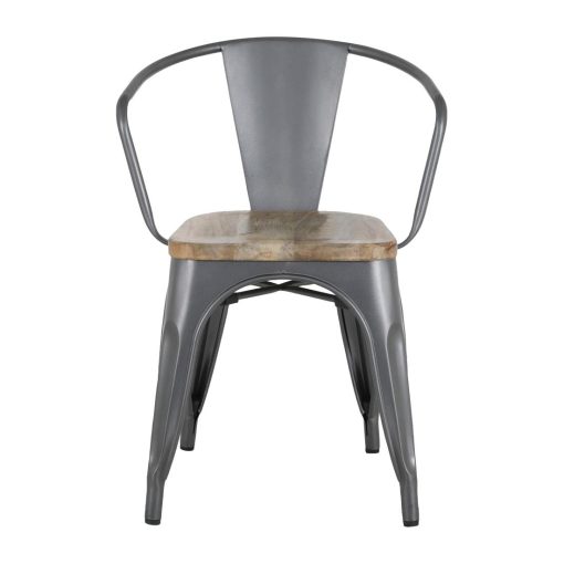 Bolero Bistro Curve Armchairs with Wooden Seat Pad Gunmetal 4 Pack (HZ805)