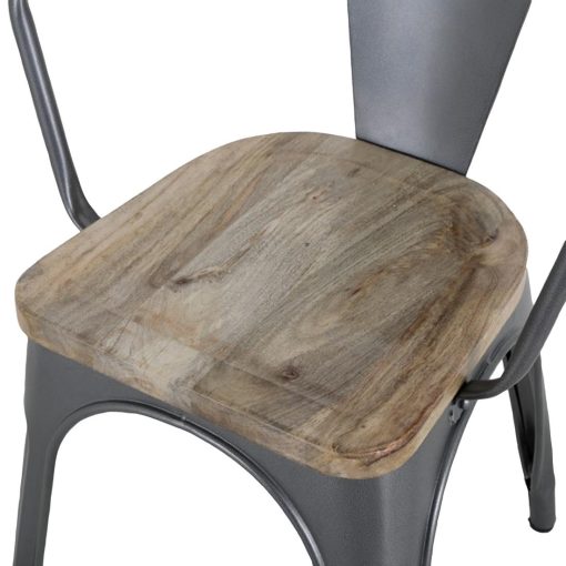 Bolero Bistro Curve Armchairs with Wooden Seat Pad Gunmetal 4 Pack (HZ805)