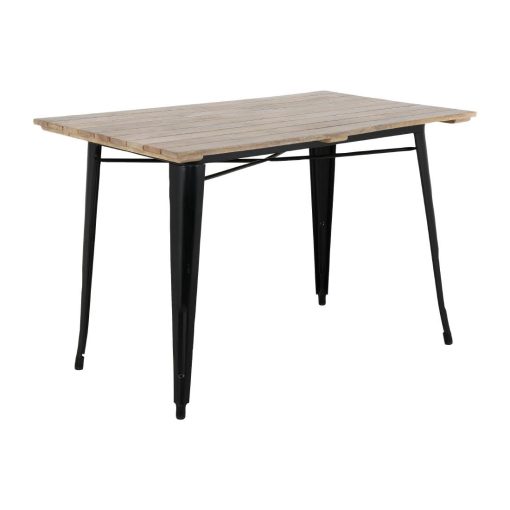 Bolero Bistro Dining Table Slatted Mango Wood Top Black 1200mm (HZ810)