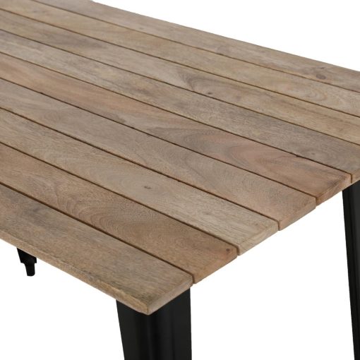 Bolero Bistro Dining Table Slatted Mango Wood Top Black 1200mm (HZ810)