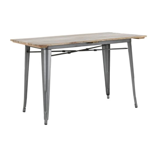 Bolero Bistro Dining Table Slatted Mango Wood Top Gunmetal 1200mm (HZ811)