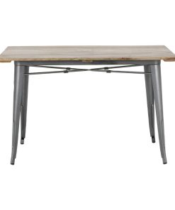 Bolero Bistro Dining Table Slatted Mango Wood Top Gunmetal 1200mm (HZ811)