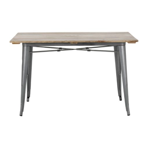 Bolero Bistro Dining Table Slatted Mango Wood Top Gunmetal 1200mm (HZ811)