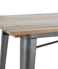 Bolero Bistro Dining Table Slatted Mango Wood Top Gunmetal 1200mm (HZ811)
