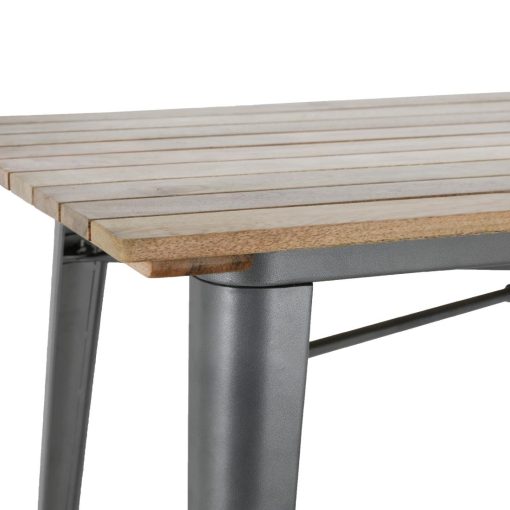 Bolero Bistro Dining Table Slatted Mango Wood Top Gunmetal 1200mm (HZ811)