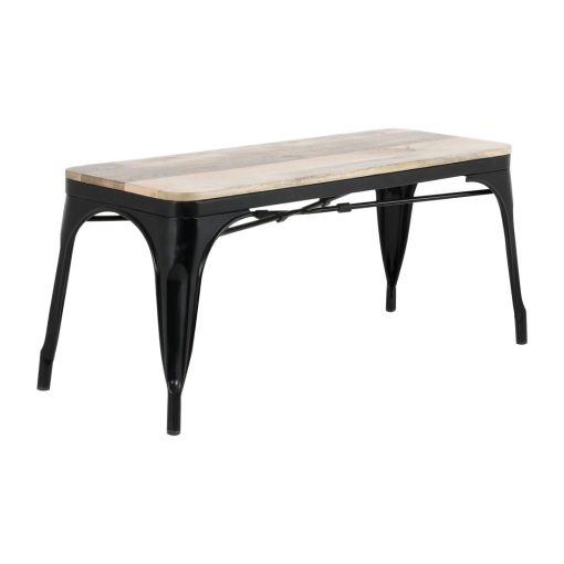 Bolero Bistro Indoor Bench Mango Wood and Black Frame 1000mm 2 Pack (HZ814)