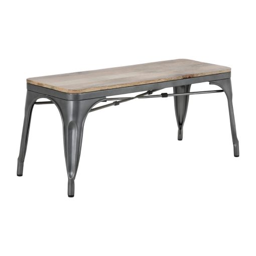 Bolero Bistro Indoor Bench Mango Wood and Gunmetal Frame 1000mm 2 Pack (HZ815)