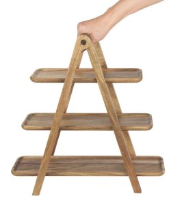 Olympia Acacia Wood 3-Tier Serving Trays with Display Stand (JB989)