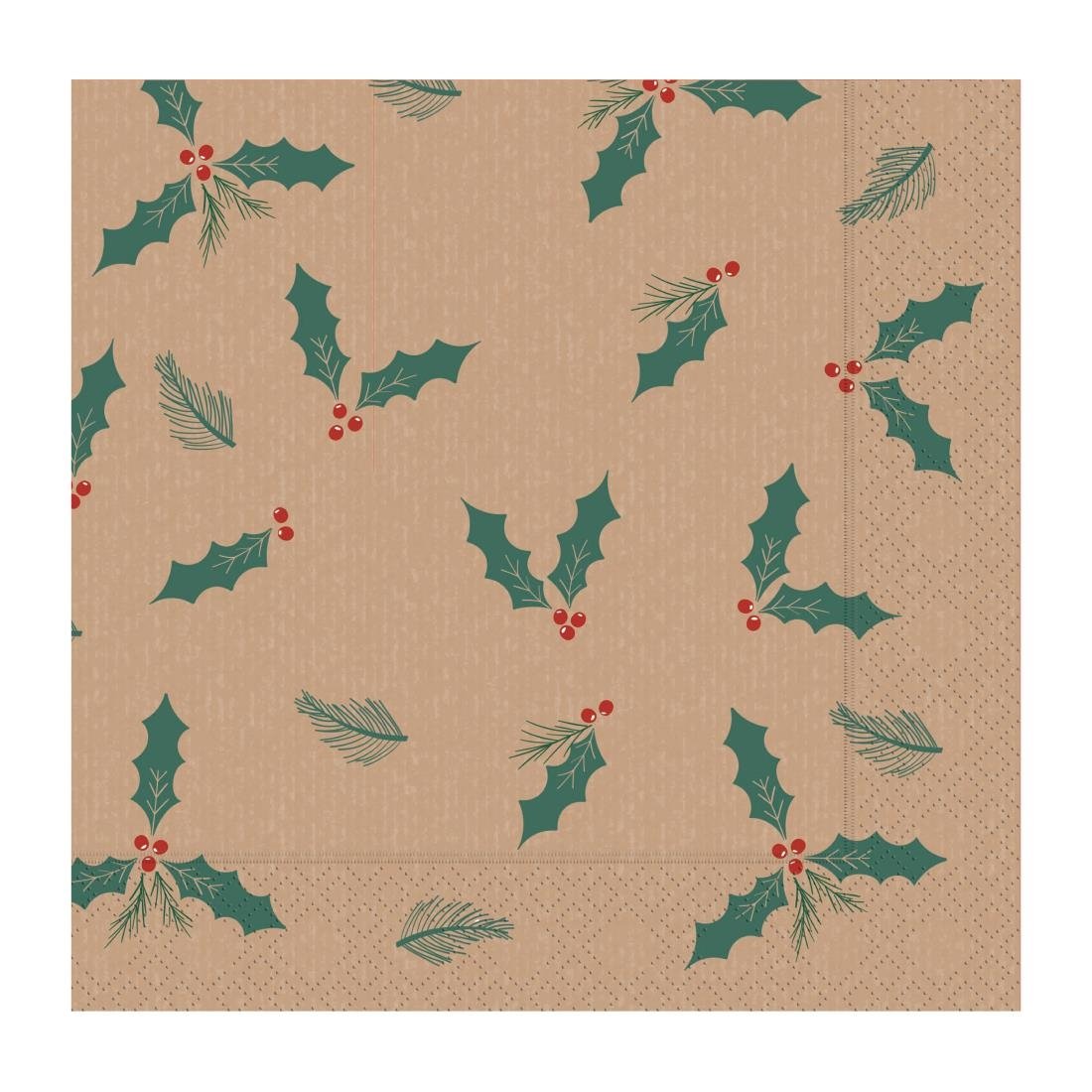 Swantex Lunch Napkin Kraft Jolly Holly 330x330mm 2000 Pack (JE987)