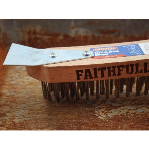Faithfull Heavy Duty Wire Grill Brush 4 Row with Scraper (JF948)
