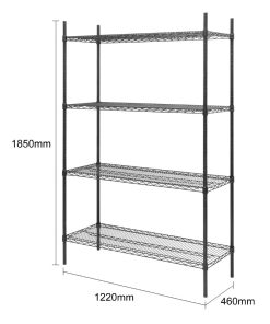 Nisbets Essentials Flat Pack 4 Shelf Unit Black Epoxy Coated 1830x1220x460mm (JE361)