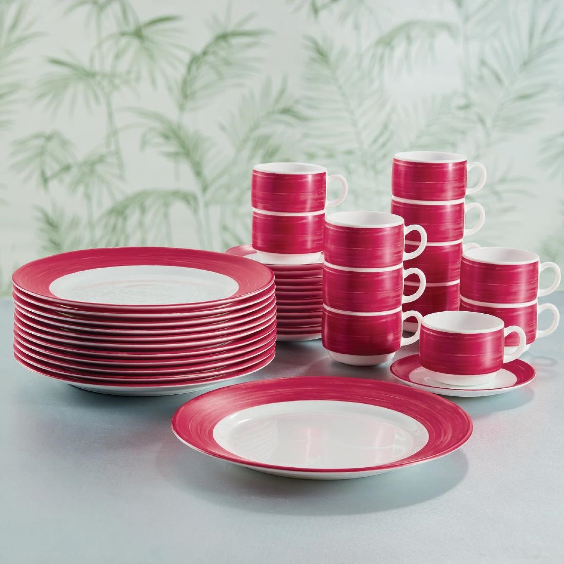 Arcoroc Brush Soup Plates Cherry Red 225mm 12 Pack (JK555)