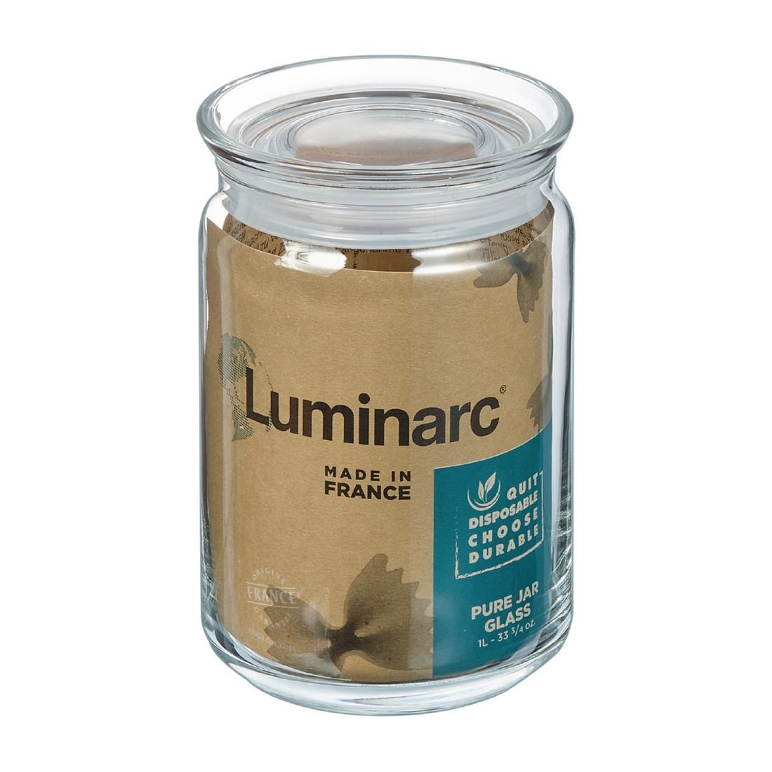 Luminarc Pure Jars with Glasses Lids 1Ltr 6 Pack (JK608)