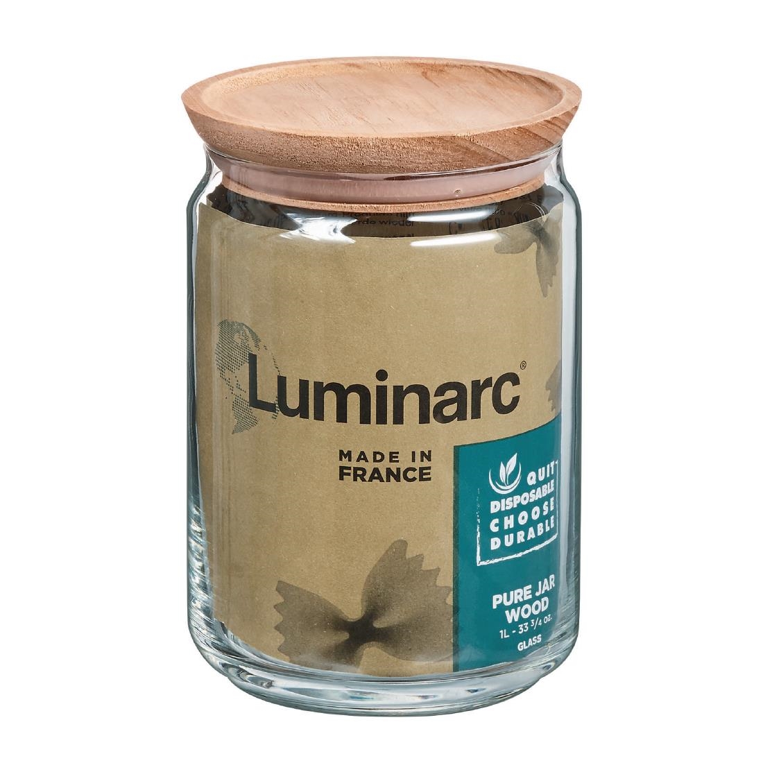 Luminarc Pure Jars and Wood Lids 1Ltr 6 Pack (JK613)
