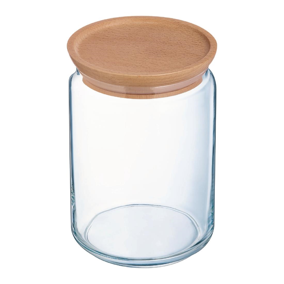 Luminarc Pure Jars and Wood Lids 1Ltr 6 Pack (JK613)