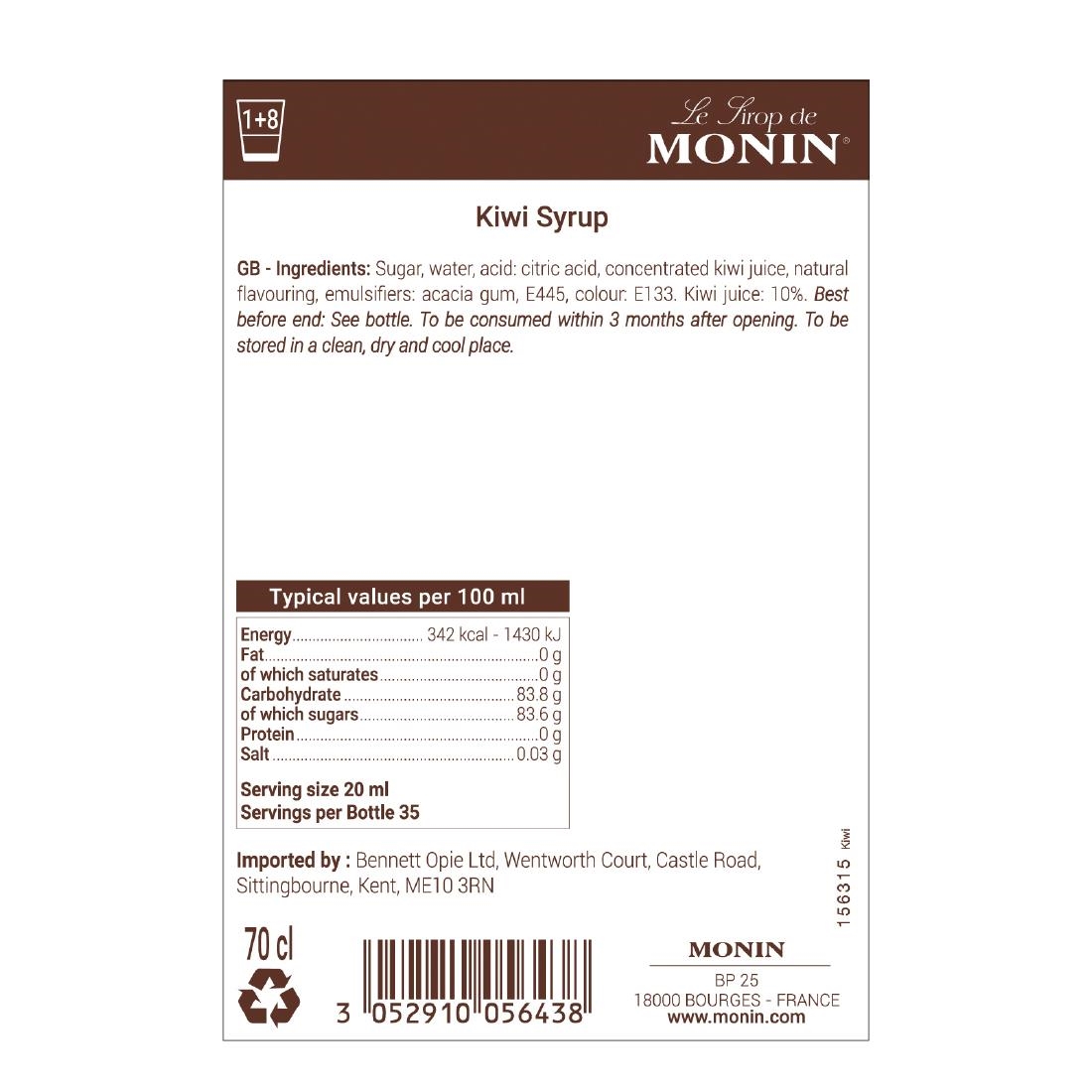 Monin Kiwi Syrup 700ml (CK768)