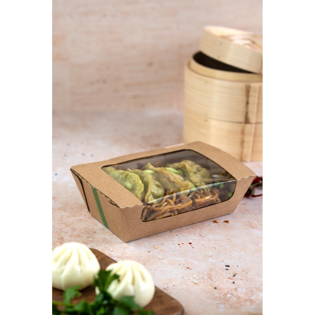 Vegware Microflute Hinged Hot Boxes with Windows 8x5 250 Pack (JE049)